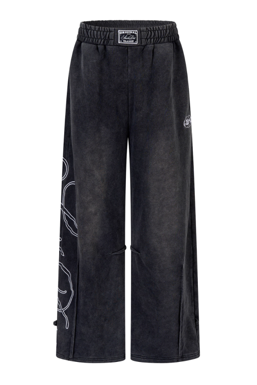 Washed Black Zip Hoodie / Wide Pants