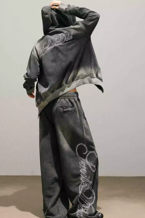 Washed Black Zip Hoodie / Wide Pants