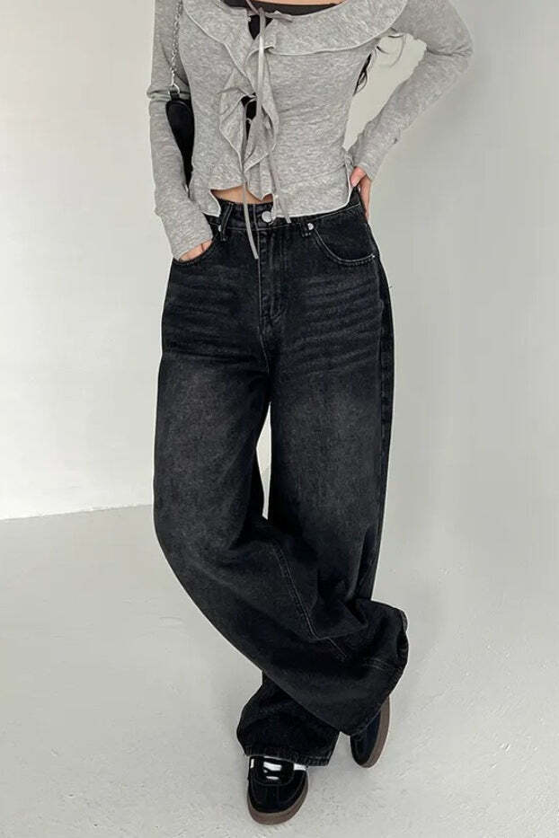 Washed Bow Print Pocket Wide Leg Jeans Washed Bow Print Pocket Wide Leg Jeans