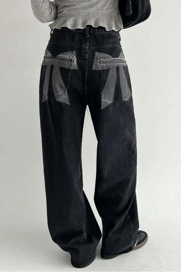 Washed Bow Print Pocket Wide Leg Jeans Washed Bow Print Pocket Wide Leg Jeans