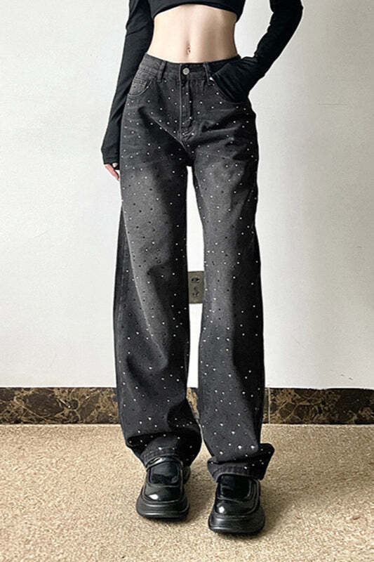 Washed Gradient Rhinestone Jeans Washed Gradient Rhinestone Jeans