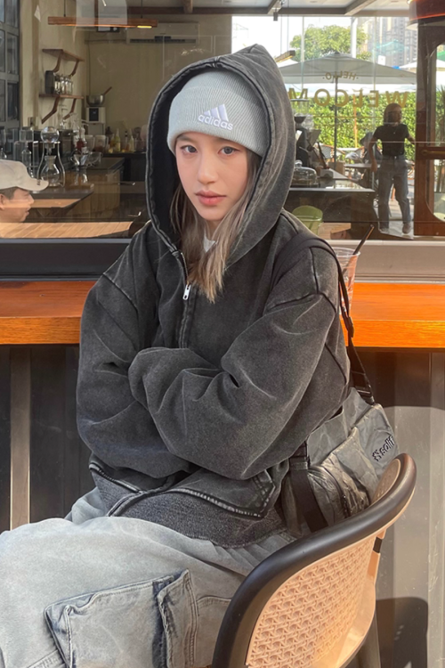 Washed Loose Zip Hoodie