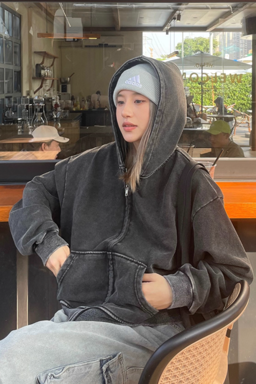 Washed Loose Zip Hoodie