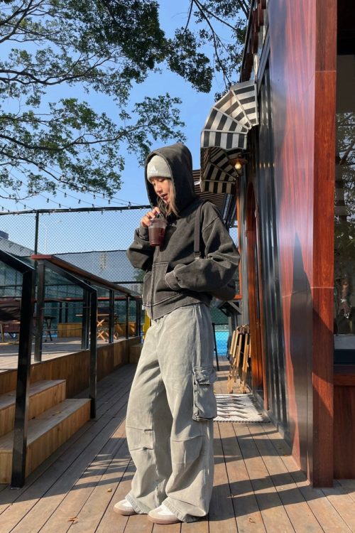 Washed Loose Zip Hoodie