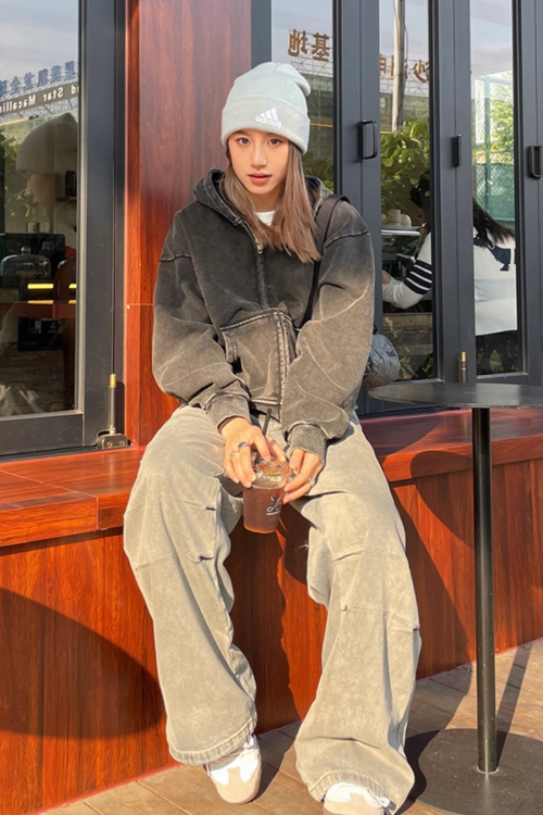 Washed Loose Zip Hoodie