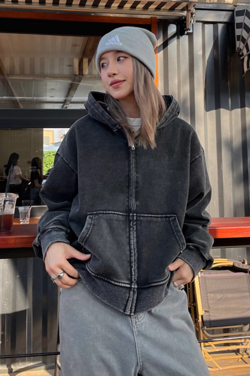 Washed Loose Zip Hoodie