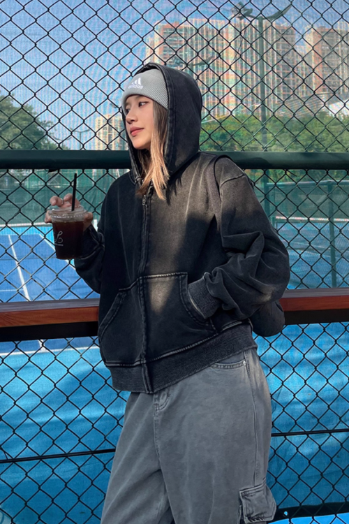 Washed Loose Zip Hoodie