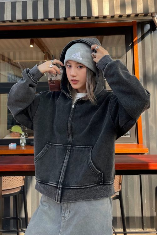 Washed Loose Zip Hoodie