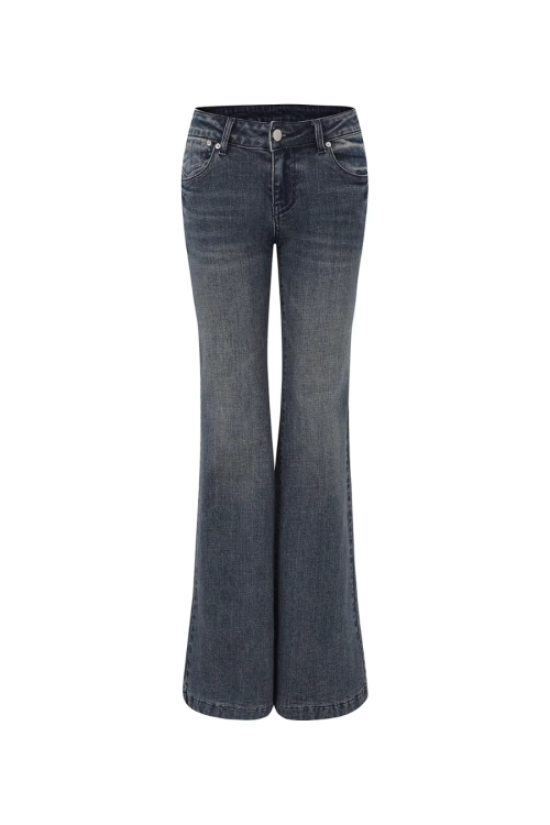 Washed Short Denim Jacket / Flare Slim Jeans