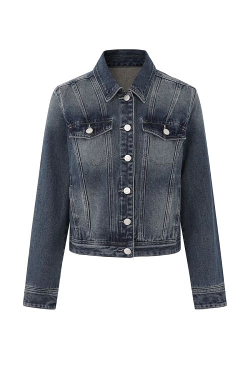 Washed Short Denim Jacket / Flare Slim Jeans