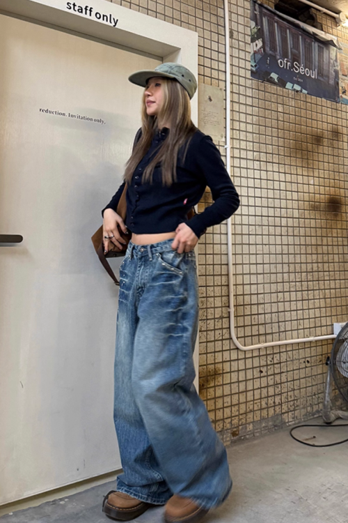 Washed Wide Denim Pants