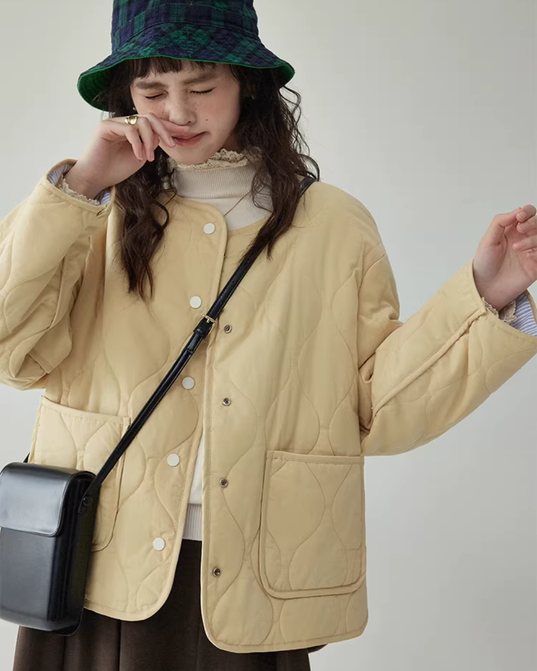 Wave Quilting Collarless Jacket Wave Quilting Collarless Jacket