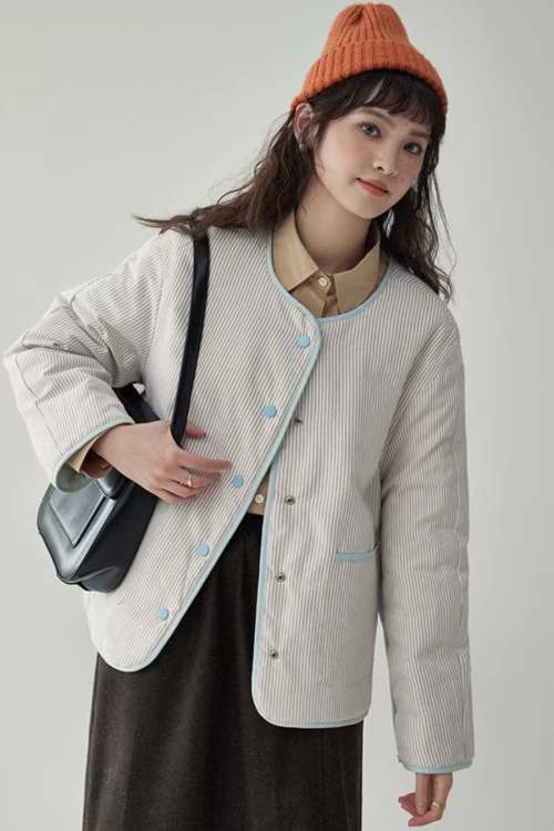 Wave Quilting Collarless Jacket