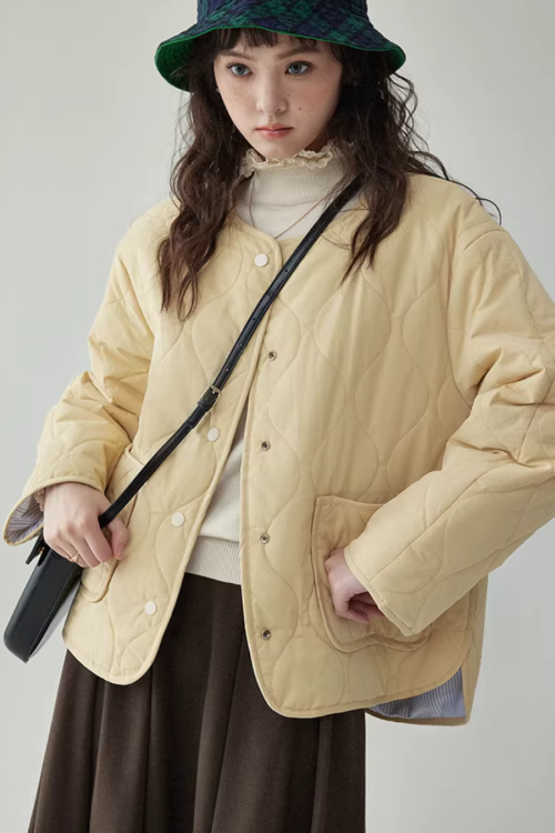 Wave Quilting Collarless Jacket