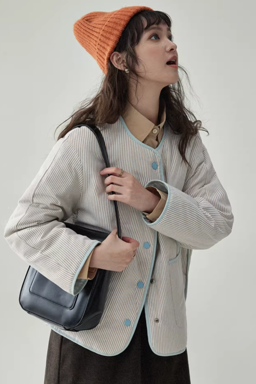 Wave Quilting Collarless Jacket