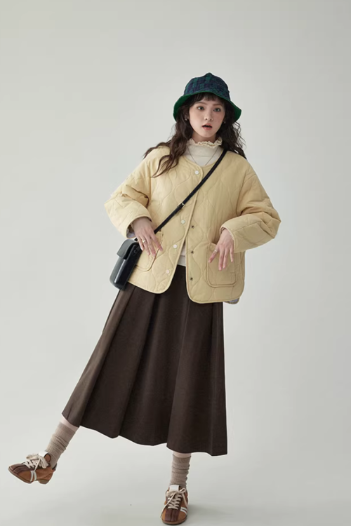 Wave Quilting Collarless Jacket