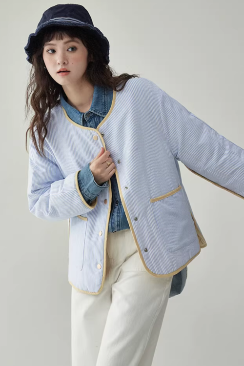 Wave Quilting Collarless Jacket