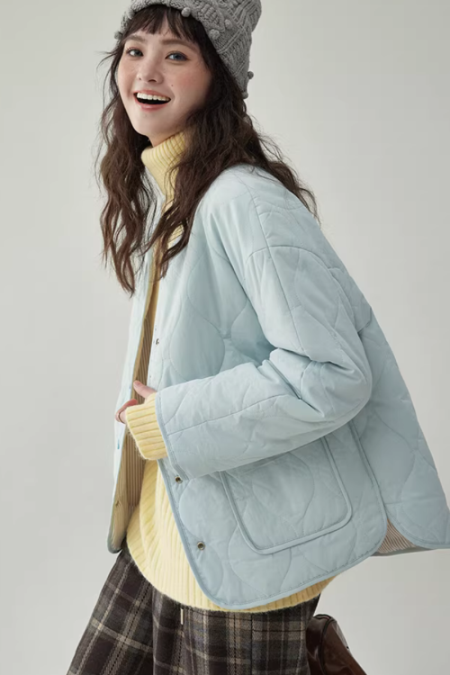 Wave Quilting Collarless Jacket