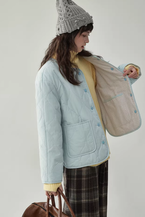 Wave Quilting Collarless Jacket