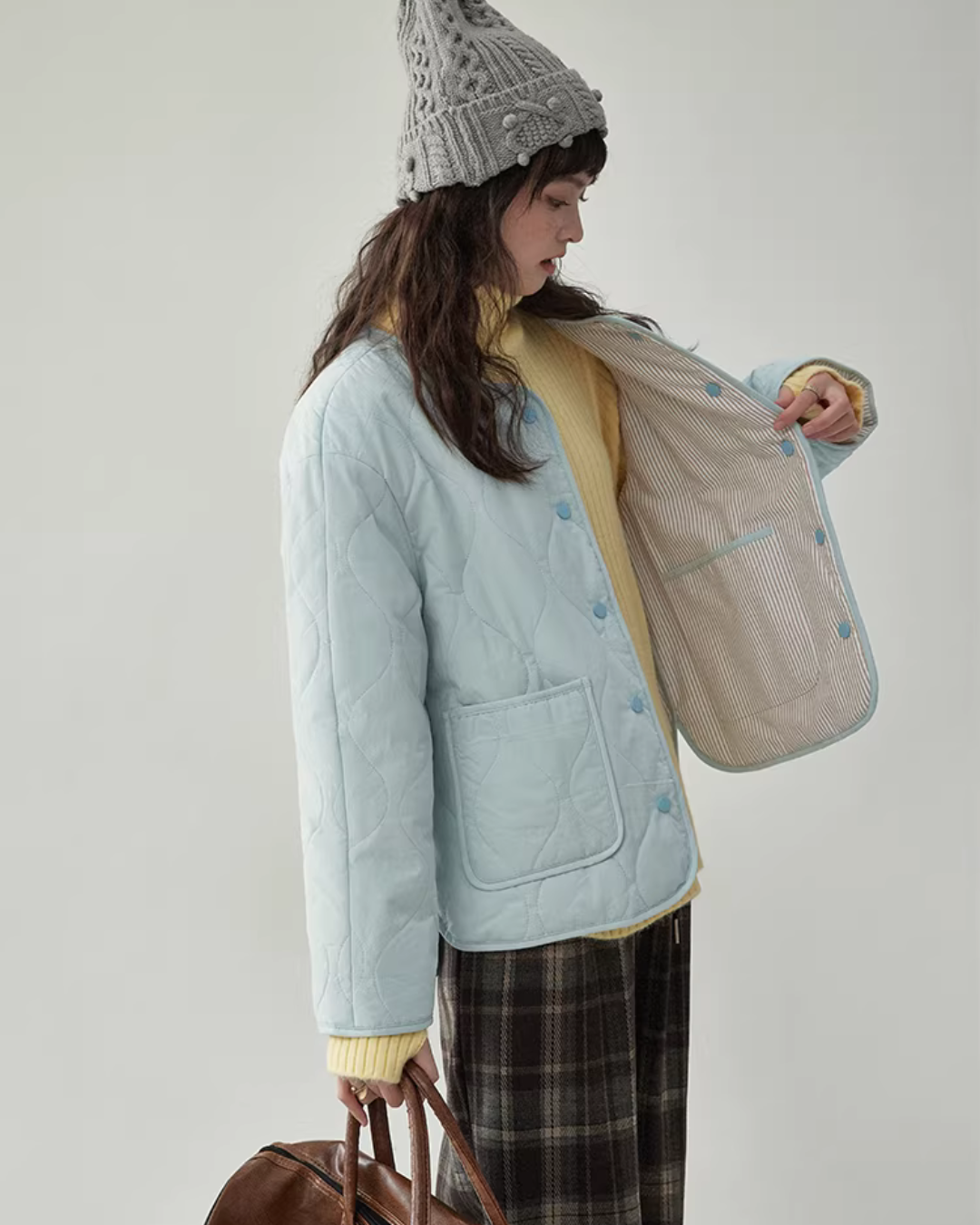 Wave Quilting Collarless Jacket Wave Quilting Collarless Jacket