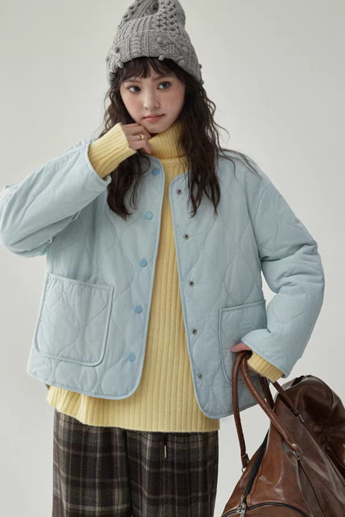 Wave Quilting Collarless Jacket