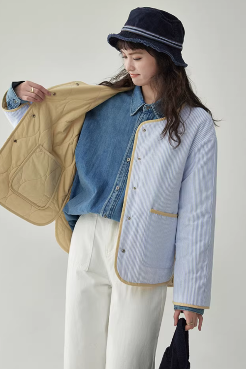 Wave Quilting Collarless Jacket