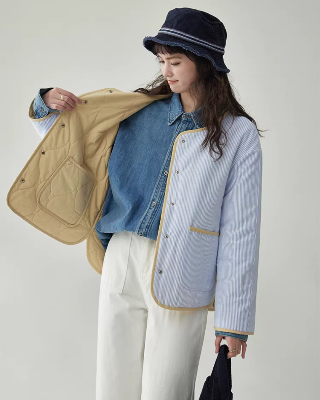 Wave Quilting Collarless Jacket Wave Quilting Collarless Jacket