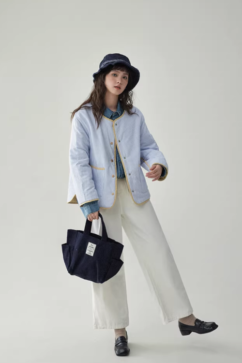 Wave Quilting Collarless Jacket