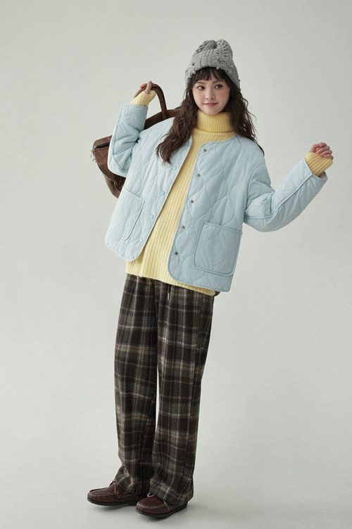 Wave Quilting Collarless Jacket