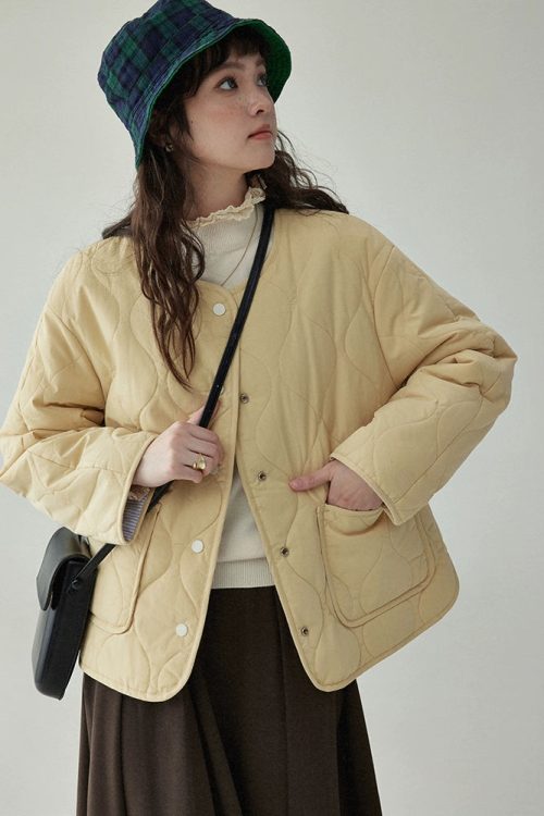 Wave Quilting Collarless Jacket