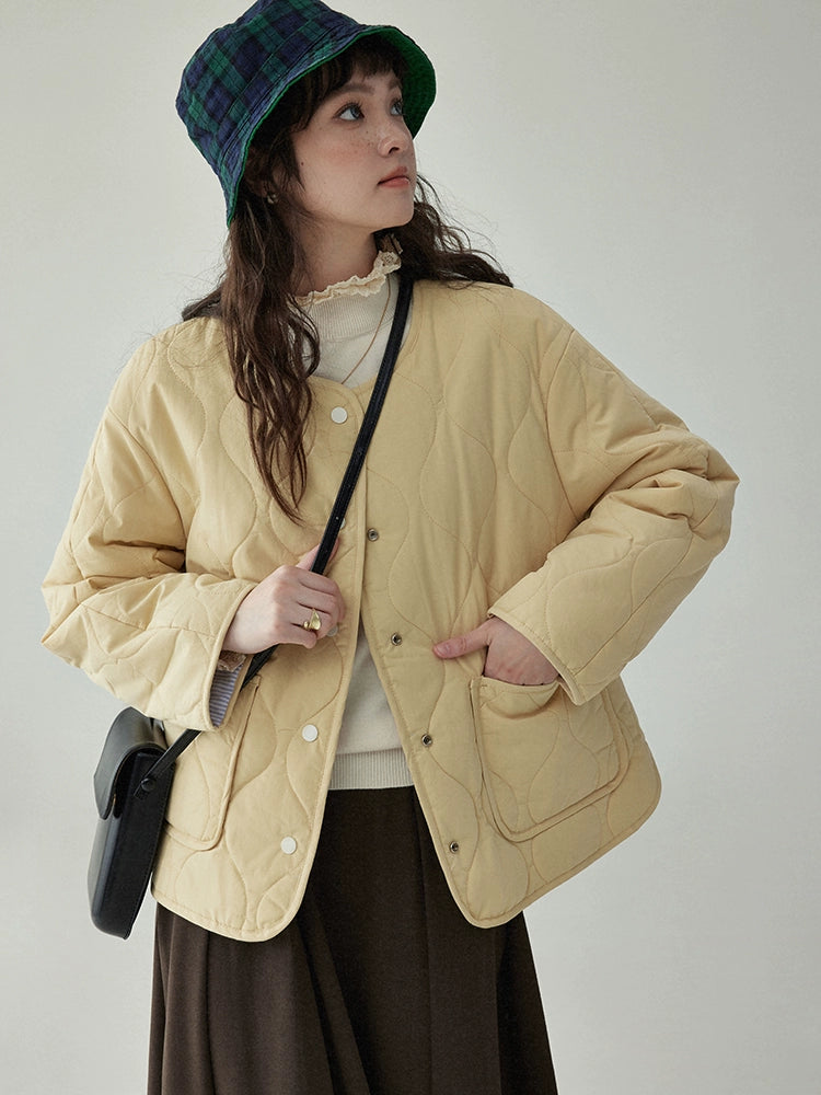 Wave Quilting Collarless Jacket Wave Quilting Collarless Jacket