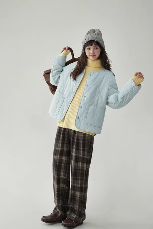 Wave Quilting Collarless Jacket