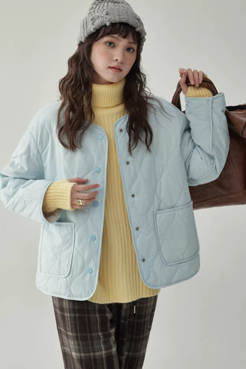 Wave Quilting Collarless Jacket