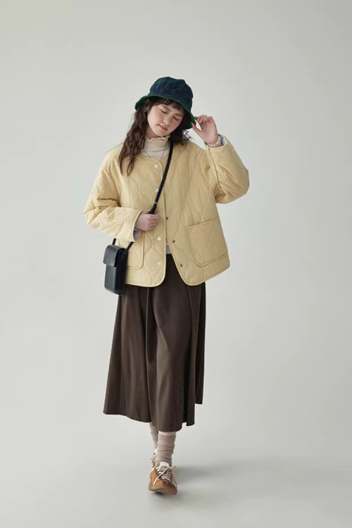 Wave Quilting Collarless Jacket