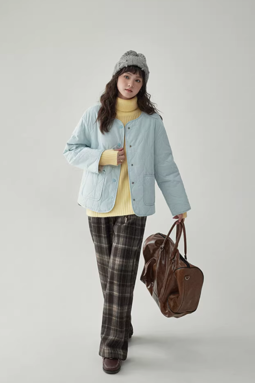 Wave Quilting Collarless Jacket