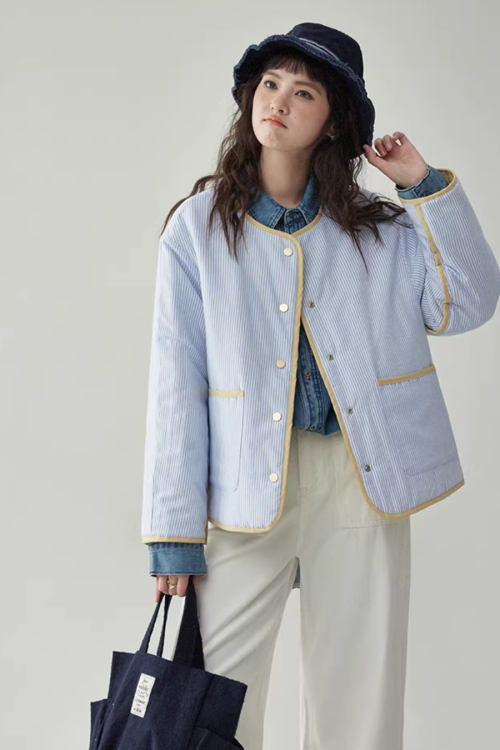 Wave Quilting Collarless Jacket