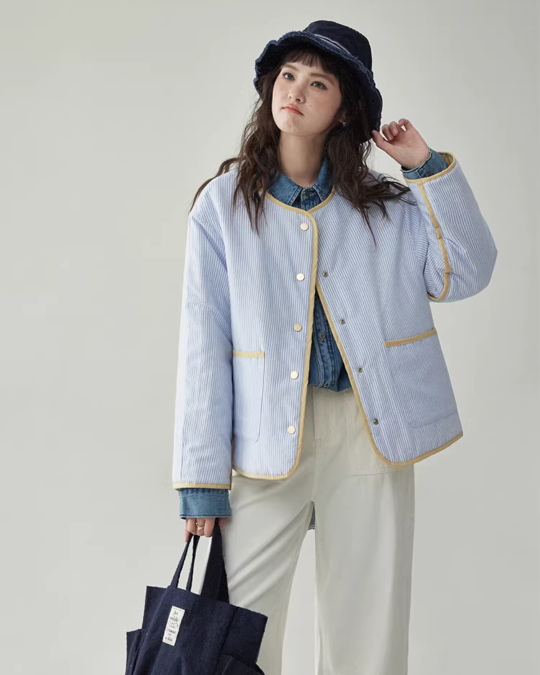 Wave Quilting Collarless Jacket Wave Quilting Collarless Jacket