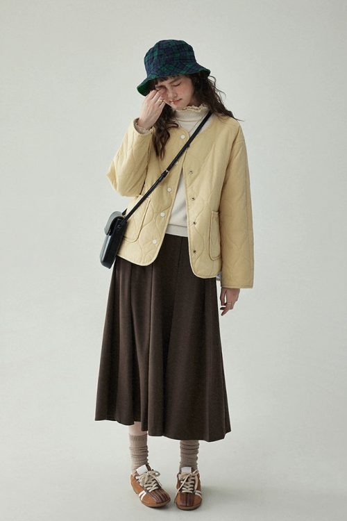 Wave Quilting Collarless Jacket