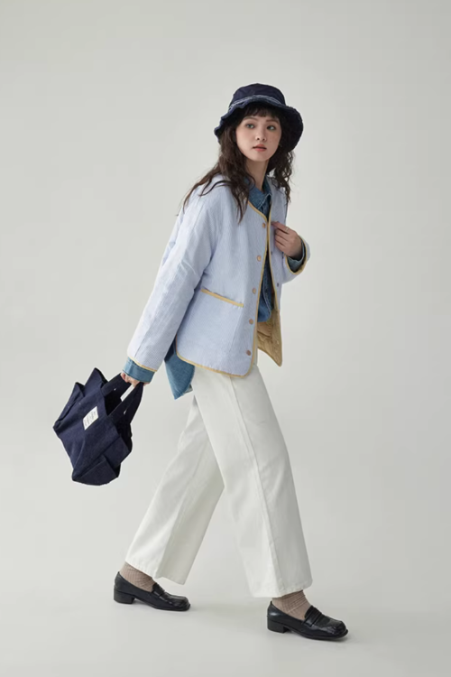 Wave Quilting Collarless Jacket