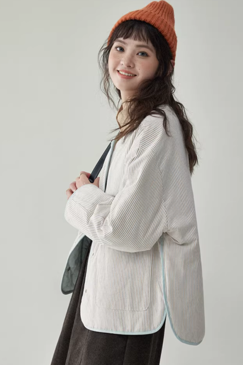 Wave Quilting Collarless Jacket