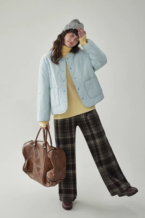 Wave Quilting Collarless Jacket