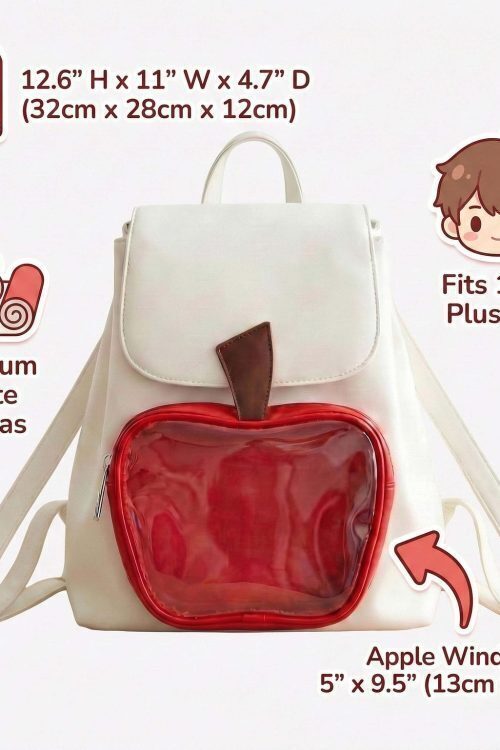 White Apple Ita Backpack with Clear Window for Plushies and Pins