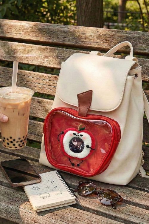 White Apple Ita Backpack with Clear Window for Plushies and Pins