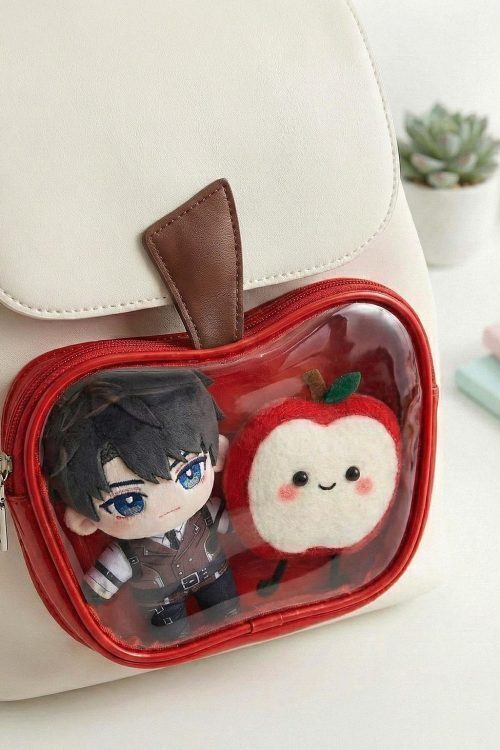 White Apple Ita Backpack with Clear Window for Plushies and Pins