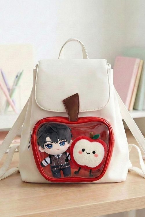 White Apple Ita Backpack with Clear Window for Plushies and Pins
