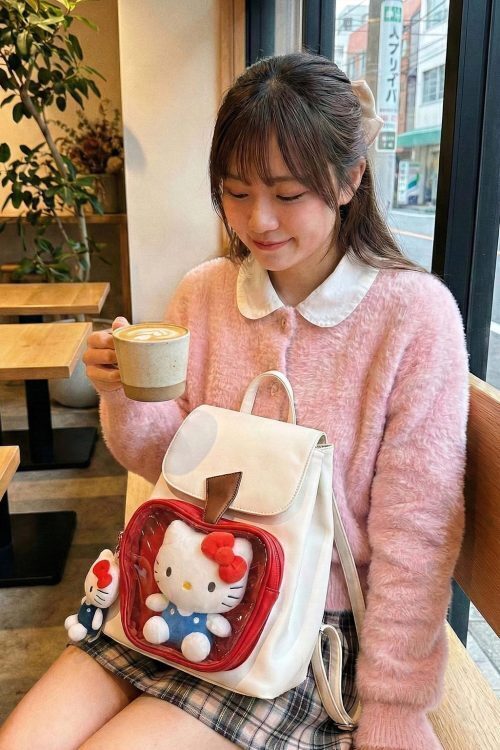 White Apple Ita Backpack with Clear Window for Plushies and Pins