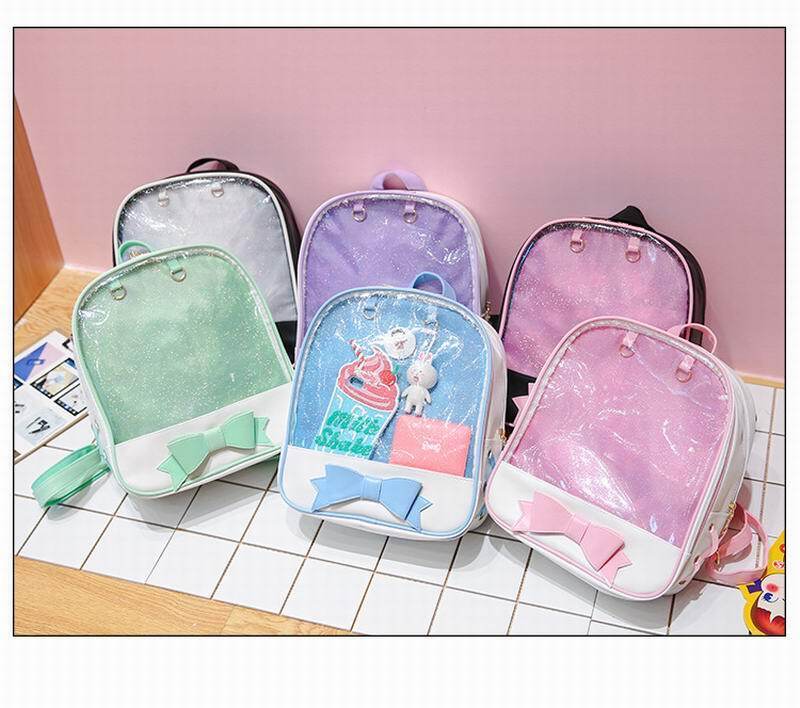 White Backpack with Clear Window for Plushies and Pins White Backpack with Clear Window for Plushies and Pins