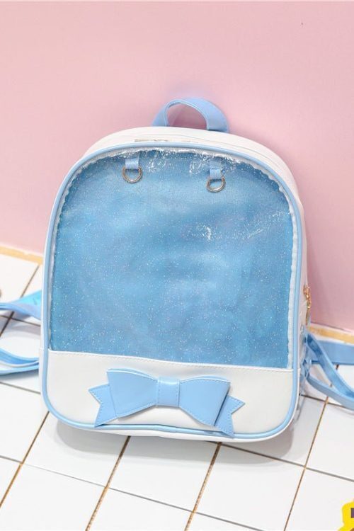 White Backpack with Clear Window for Plushies and Pins