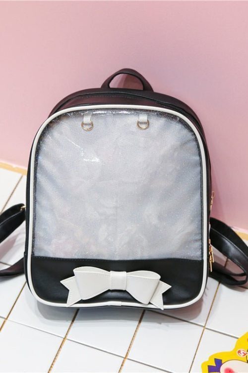 White Backpack with Clear Window for Plushies and Pins