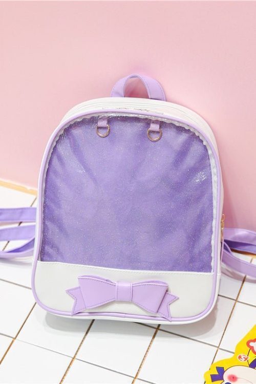 White Backpack with Clear Window for Plushies and Pins